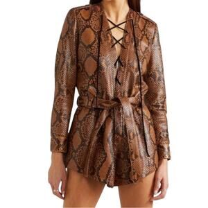 Saint Laurent Paris Python Leather Belted Playsuit size FR 36 Long Sleeve Shorts